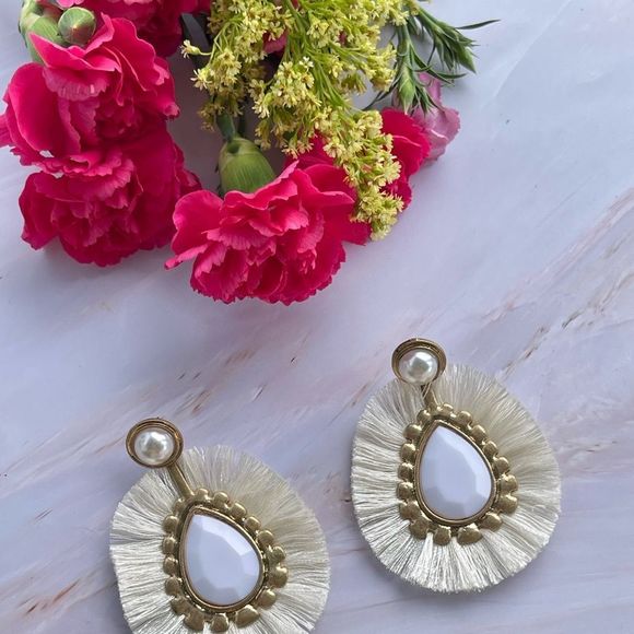 Zara white fringe crystal dangle earrrings NEW - Picture 4 of 4